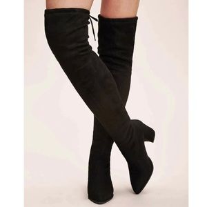 Thigh High black chunky heel boots
